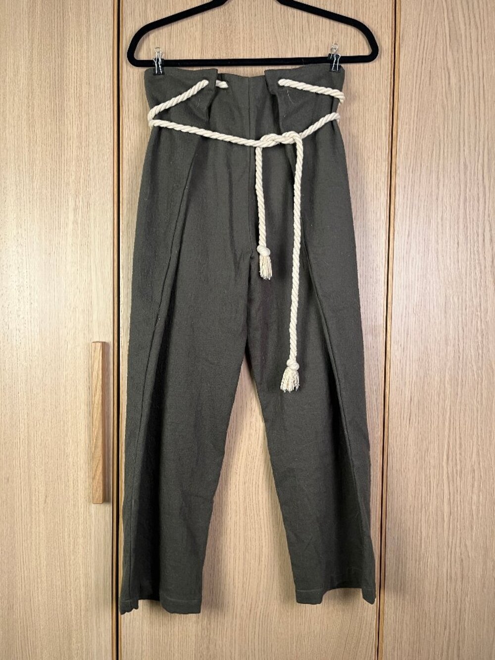 Atelier Delphine Olive Green Linen Trousers, Rope Tie Waist